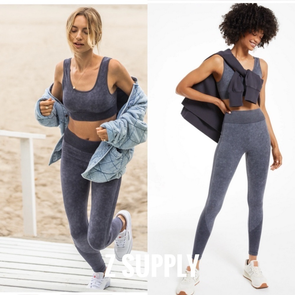 ❤️ Z Supply Walk it out Seamless Bra & Leggings matching Set size Xs/S off black